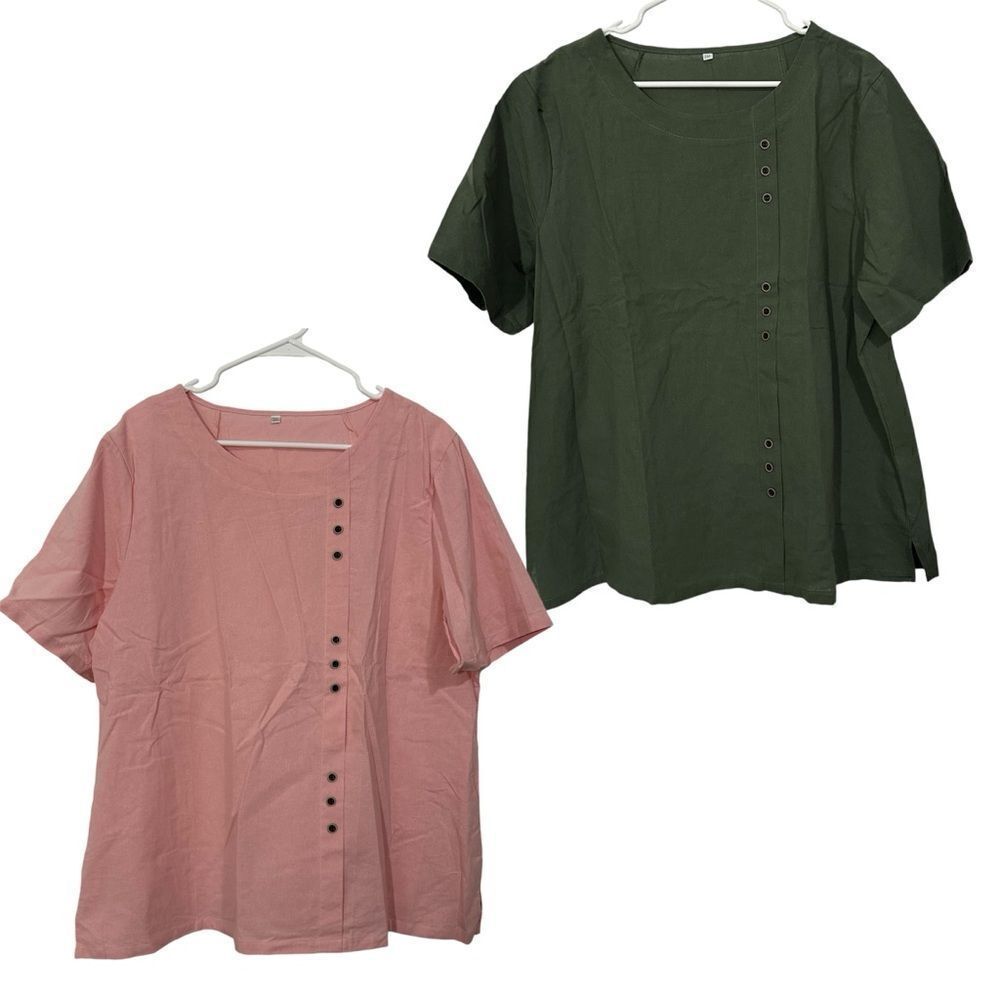 Stylish Pink and Green Button-Down Blouses